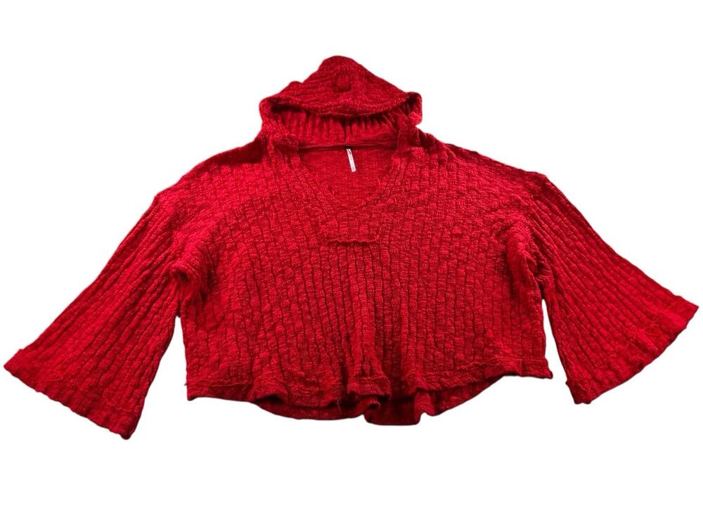 Free People Baja Babe Hooded Sweater XS Red Knit Speckled Slouchy Hoodie Boho